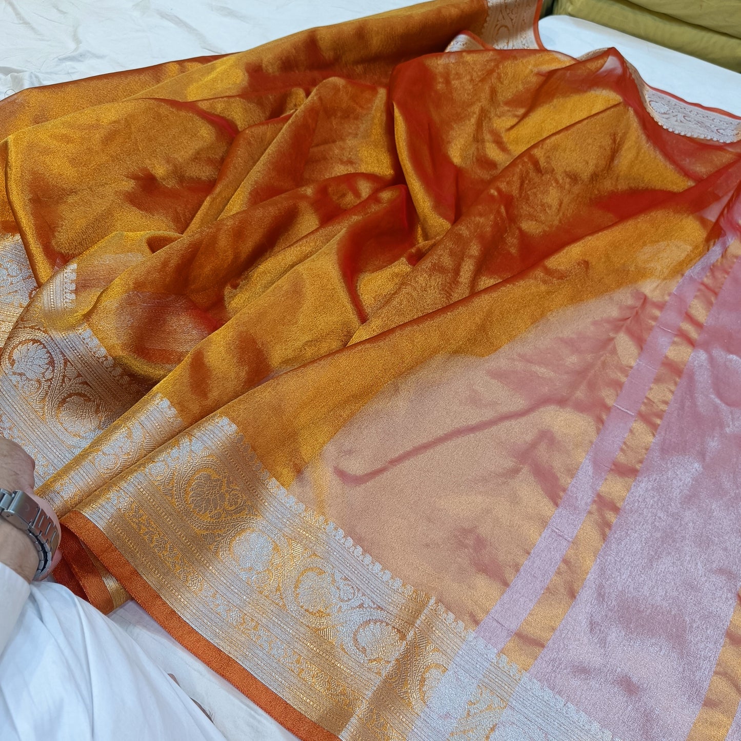 Tissue Banarasi Saree- Rust