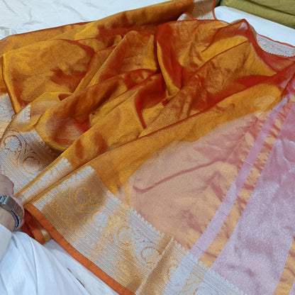 Tissue Banarasi Saree- Rust