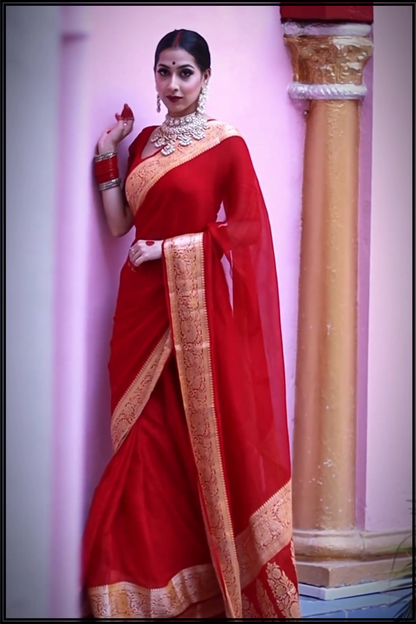 Red Georgette Khaddi Handloom Banarasi Saree