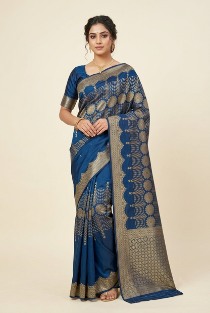 Blue Fancy Banarasi Saree Gold Zari