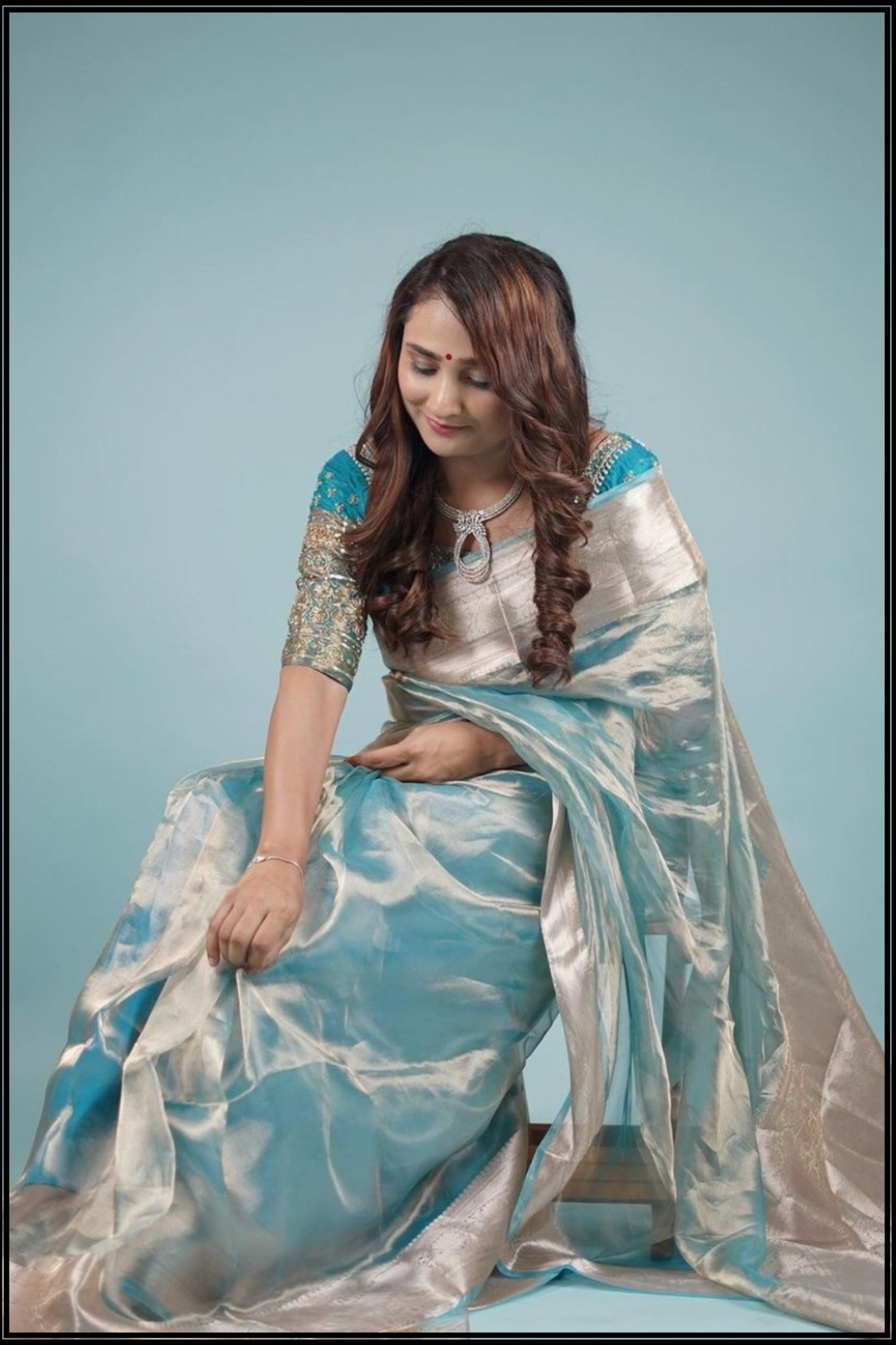 Ocean Blue Tissue Banarasi Saree