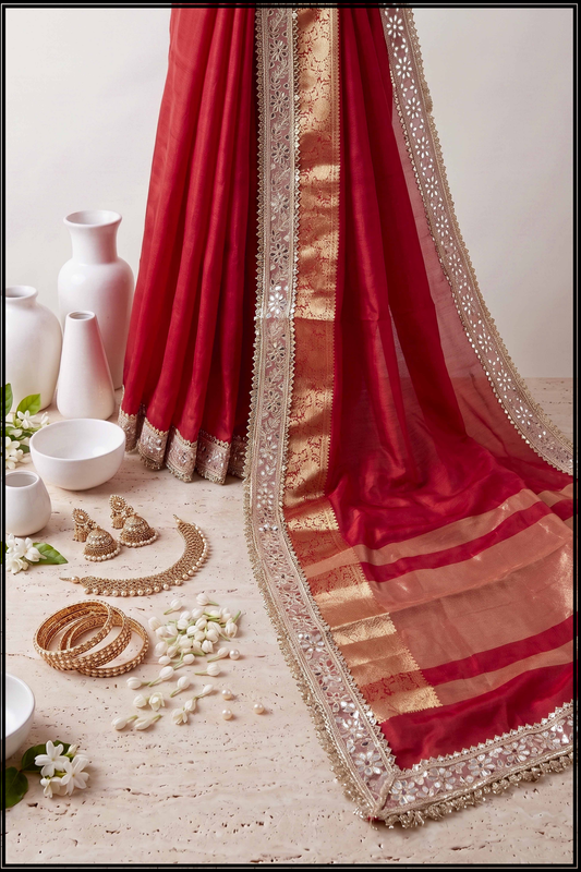 Chili Red Tissue Banarasi Saree