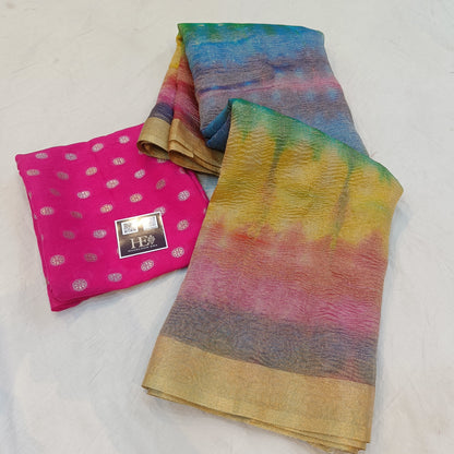 Multi Colour Crush Tissue Saree