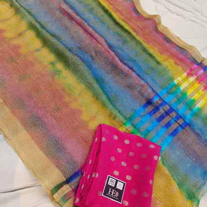 Multi Colour Crush Tissue Saree